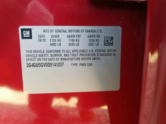 2013 BUICK REGAL PREM 2G4GU5GV9D9141237