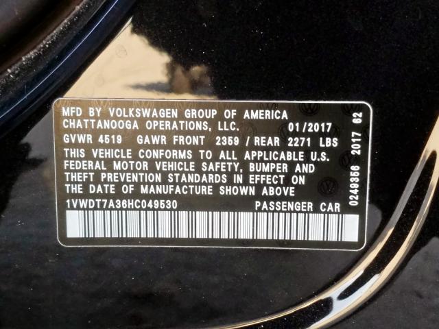2017 VOLKSWAGEN PASSAT R-L 1VWDT7A36HC049530