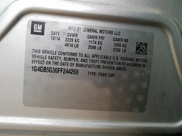 BUICK LACROSSE 2015 1G4GB5G36FF244260 Photo 10