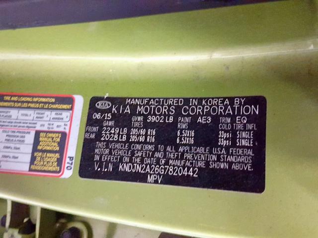 2016 KIA SOUL KNDJN2A26G7820442