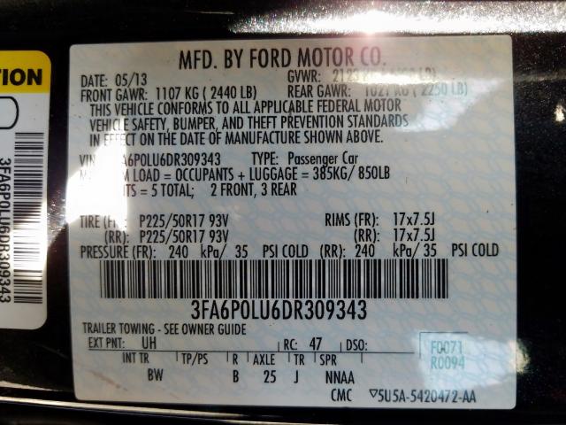 2013 FORD FUSION SE 3FA6P0LU6DR309343