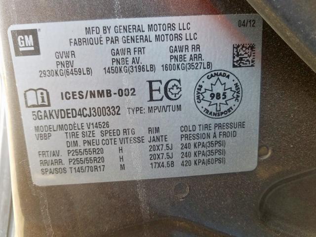 2012 BUICK ENCLAVE 5GAKVDED4CJ300332