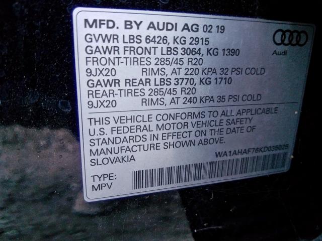 VIN WA1AHAF76KD035025 2019 Audi Q7, Premium no.10