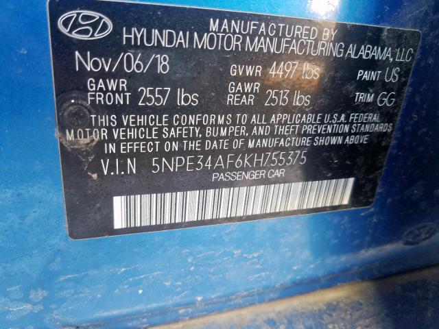 2019 HYUNDAI SONATA LIM 5NPE34AF6KH755375