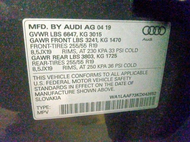 VIN WA1LAAF73KD042852 2019 Audi Q7, Premium Plus no.10