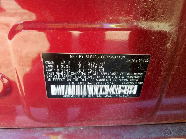 2019 SUBARU LEGACY 2.5 4S3BNAF62K3029738