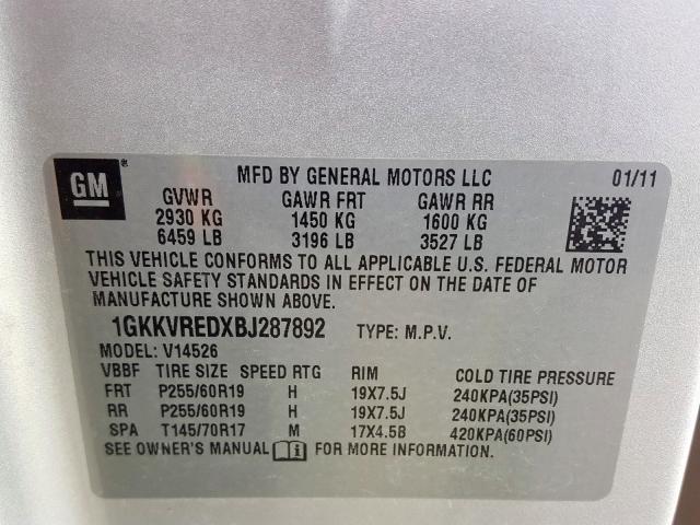 1GKKVREDXBJ287892 GMC Acadia