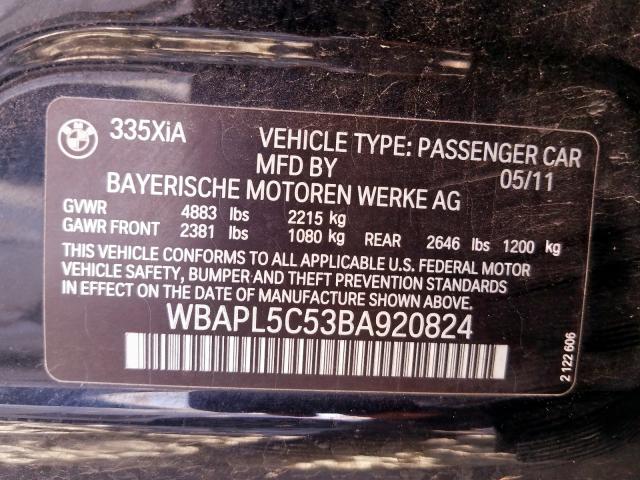 2011 BMW 335 XI WBAPL5C53BA920824