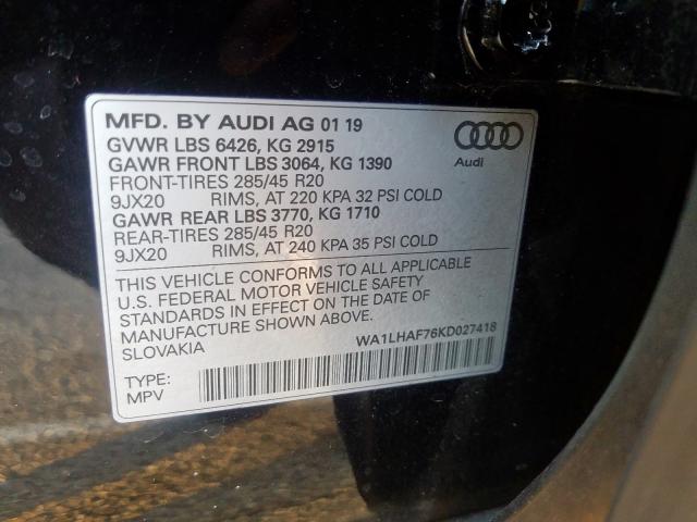 VIN WA1LHAF76KD027418 2019 Audi Q7, Premium Plus no.10