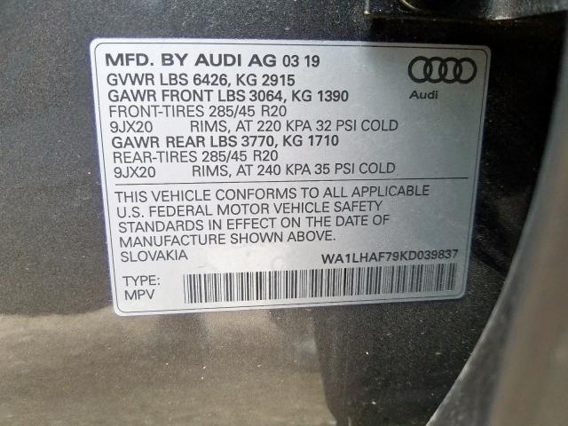 VIN WA1LHAF79KD039837 2019 Audi Q7, Premium Plus no.10