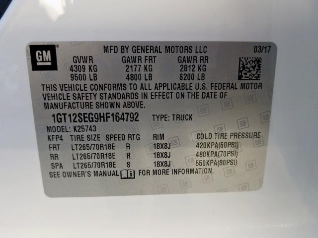 2017 GMC SIERRA K25 1GT12SEG9HF164792
