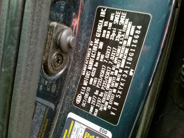 2011 KIA SORENTO BA 5XYKT3A11BG116684