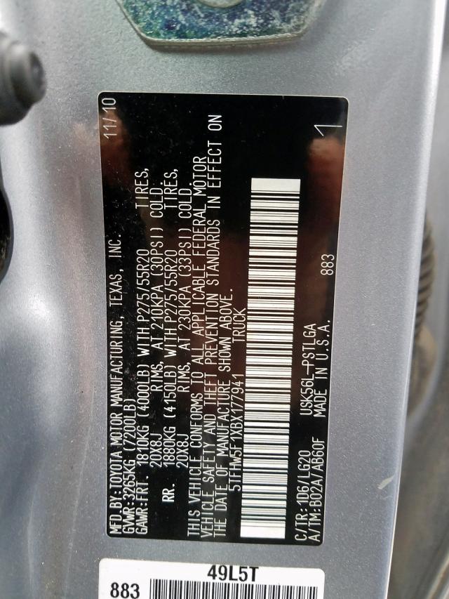 2011 TOYOTA TUNDRA CRE 5TFHW5F1XBX177941