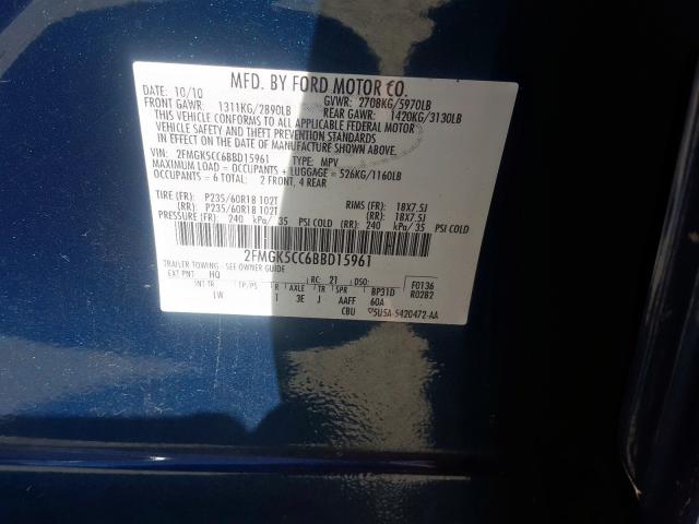 2011 FORD FLEX SEL 2FMGK5CC6BBD15961