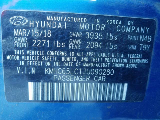 2018 HYUNDAI IONIQ BLUE KMHC65LC1JU090280