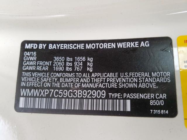 2016 MINI COOPER S WMWXP7C59G3B92909