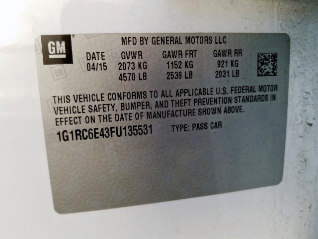 VIN 1G1RC6E43FU135531 2015 Chevrolet Volt no.10