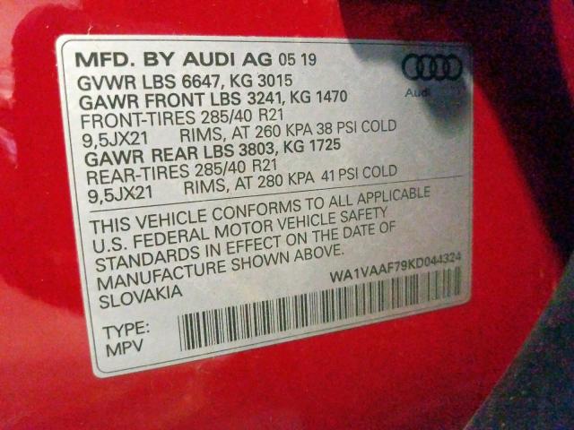 VIN WA1VAAF79KD044324 2019 Audi Q7, Prestige no.10