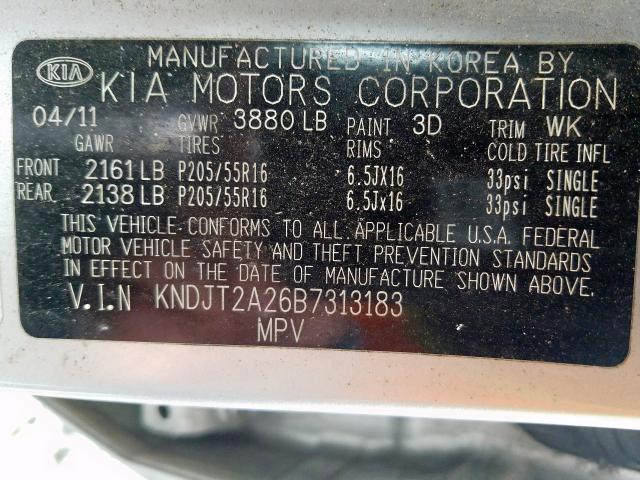 2011 KIA SOUL KNDJT2A26B7313183