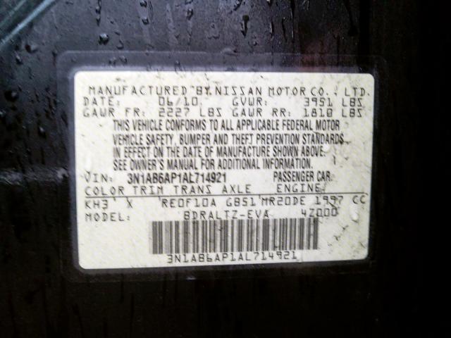 2010 NISSAN SENTRA 2.0 3N1AB6AP1AL714921