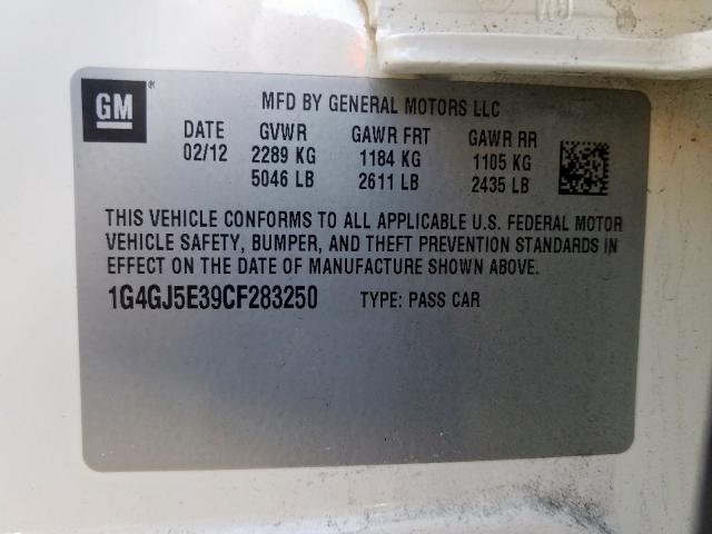 2012 BUICK LACROSSE T 1G4GJ5E39CF283250