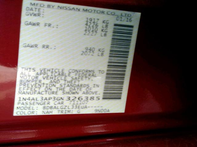 2016 NISSAN ALTIMA 2.5 1N4AL3AP3GN326385