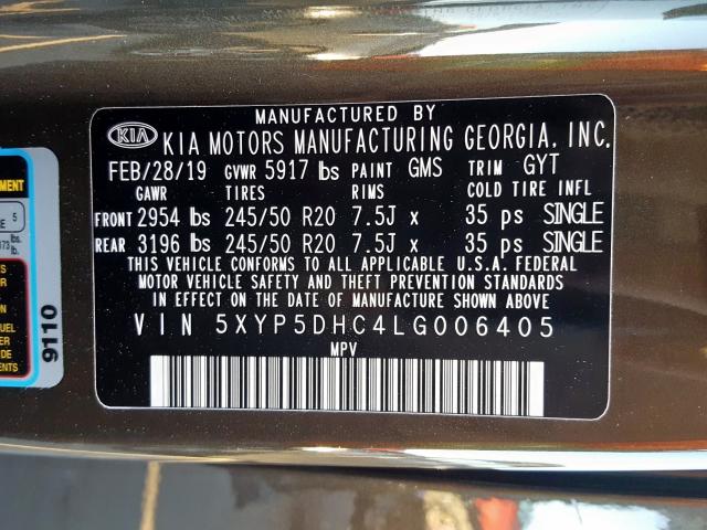 2020 KIA TELLURIDE 5XYP5DHC4LG006405