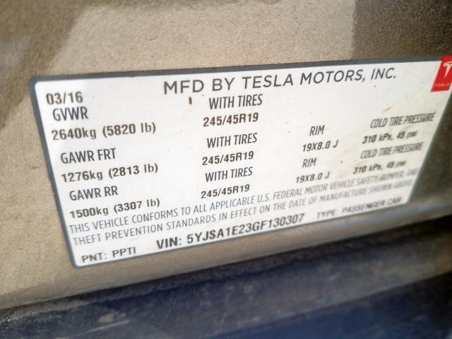 2016 TESLA MODEL S 5YJSA1E23GF130307