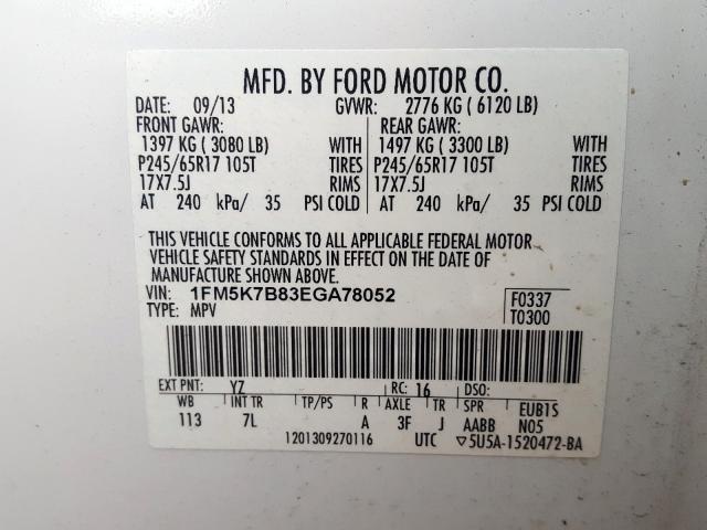 VIN 3FTTW8S9XRRA85173 2014 FORD EXPLORER no.10