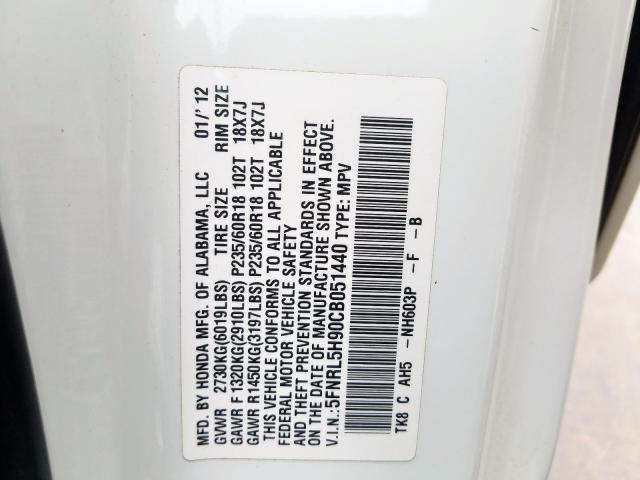 2012 HONDA ODYSSEY TO 5FNRL5H90CB051440