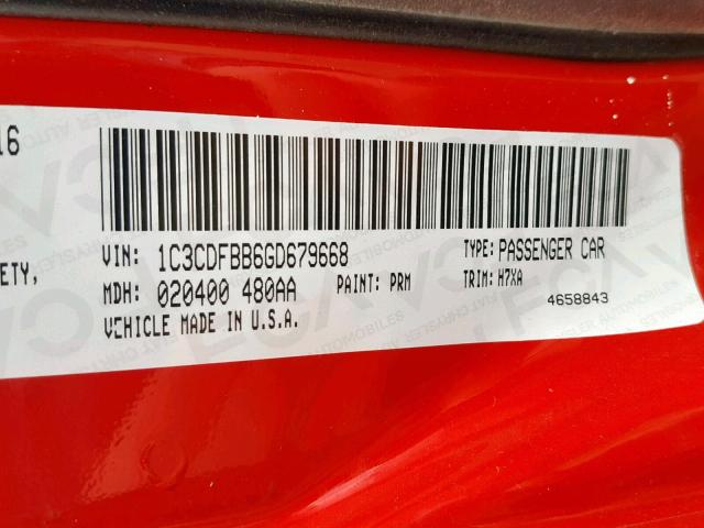 2016 DODGE DART SXT 1C3CDFBB6GD679668