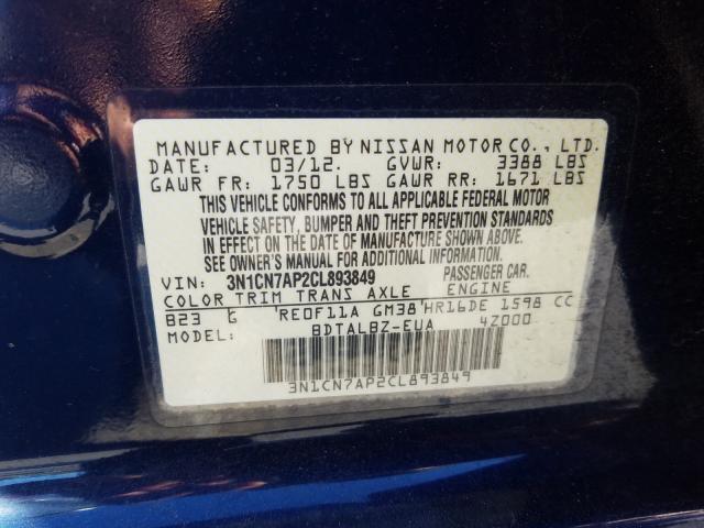 2012 NISSAN VERSA S 3N1CN7AP2CL893849