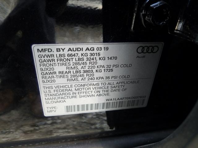 VIN WA1LAAF70KD037933 2019 Audi Q7, Premium Plus no.10