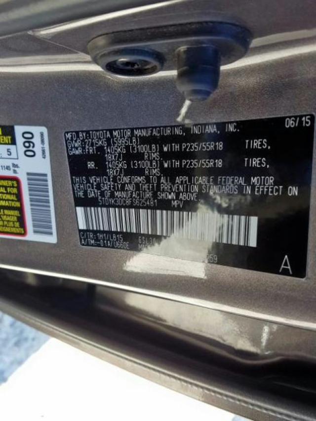 2015 TOYOTA SIENNA XLE 5TDYK3DC8FS625481