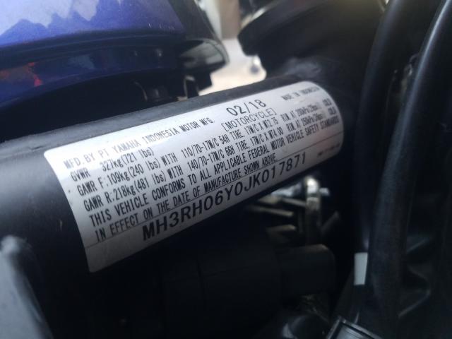 2018 YAMAHA YZFR3 MH3RH06Y0JK017871