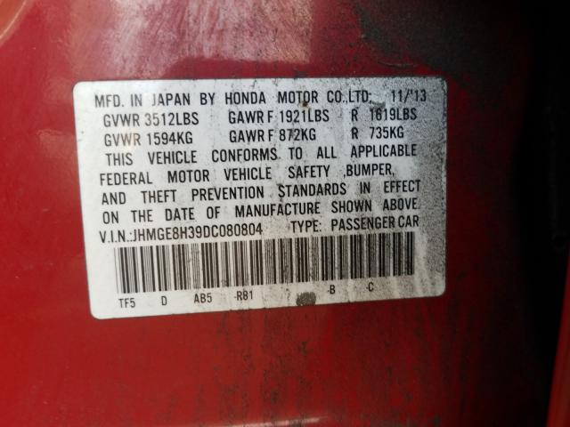 2013 HONDA FIT JHMGE8H39DC080804