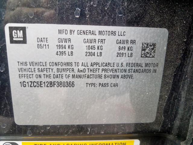 2011 CHEVROLET MALIBU 1LT 1G1ZC5E12BF380366