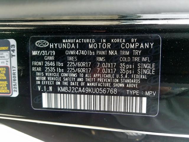 2019 HYUNDAI TUCSON SE KM8J2CA49KU056768