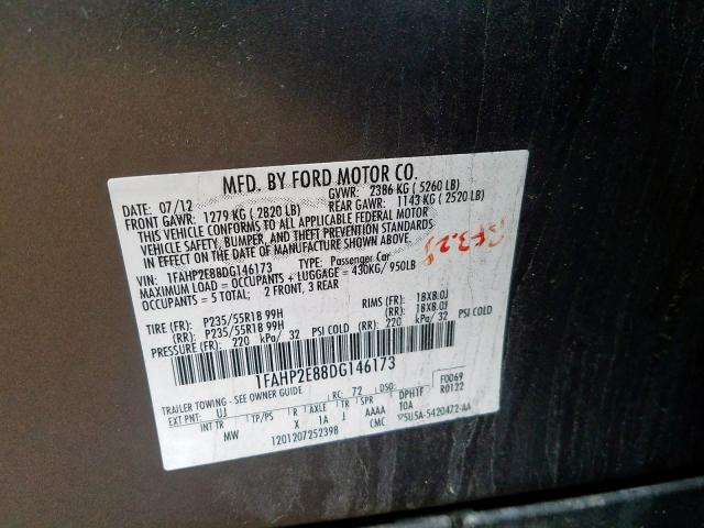 2013 FORD TAURUS SEL 1FAHP2E88DG146173