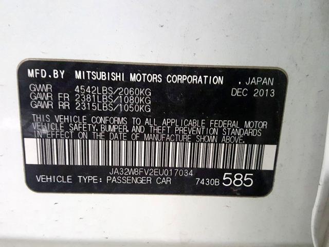 2014 MITSUBISHI LANCER EVO JA32W8FV2EU017034