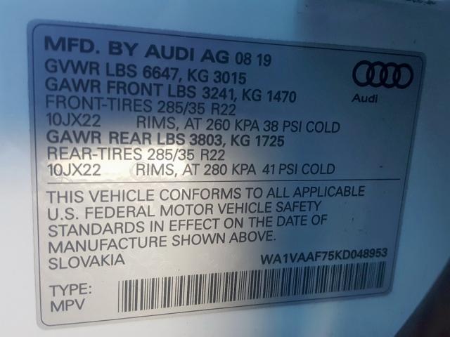 VIN WA1VAAF75KD048953 2019 Audi Q7, Prestige no.10