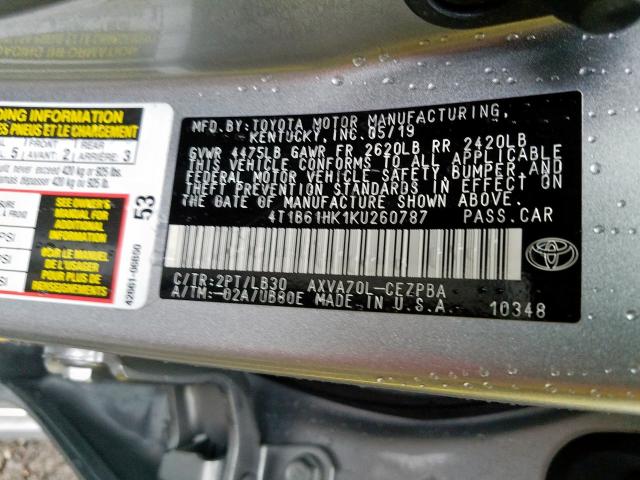 2019 TOYOTA CAMRY XSE 4T1B61HK1KU260787