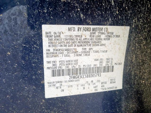 2011 FORD FLEX SEL 2FMGK5CC5BBD05793