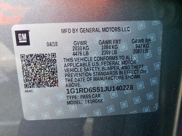 VIN 1G1RD6S51JU140228 2018 Chevrolet Volt, Premier no.10