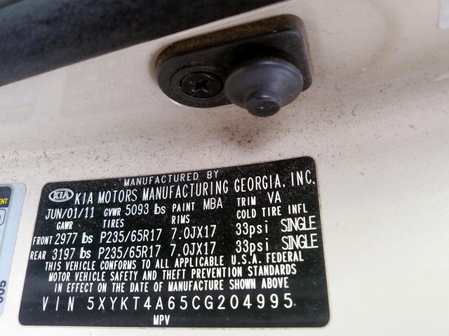 2012 KIA SORENTO BA 5XYKT4A65CG204995
