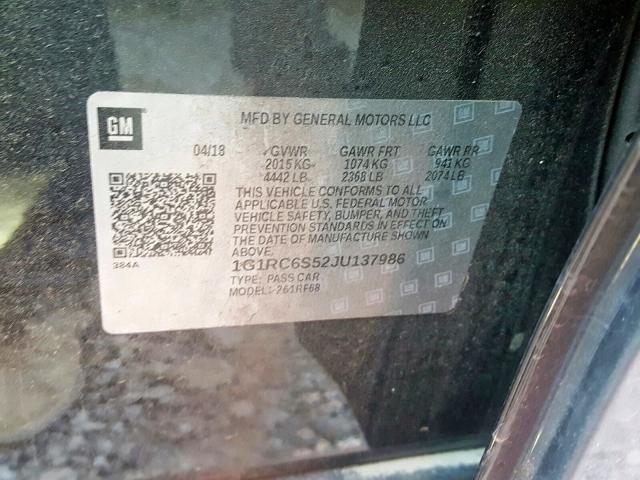 VIN 1G1RC6S52JU137986 2018 Chevrolet Volt, LT no.10