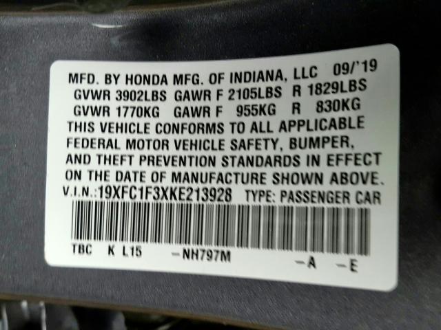 2019 HONDA CIVIC EX - 19XFC1F3XKE213928