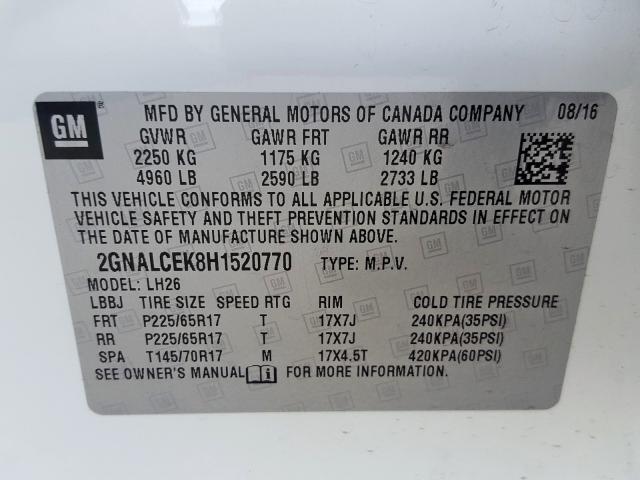 2017 CHEVROLET EQUINOX LT 2GNALCEK8H1520770
