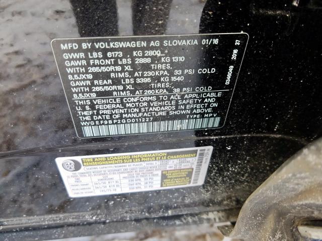 2016 VOLKSWAGEN TOUAREG SP WVGEF9BP2GD011227