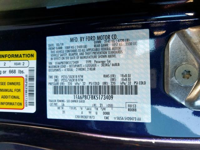 2019 FORD MUSTANG GT 1FA6P8CF8K5173409